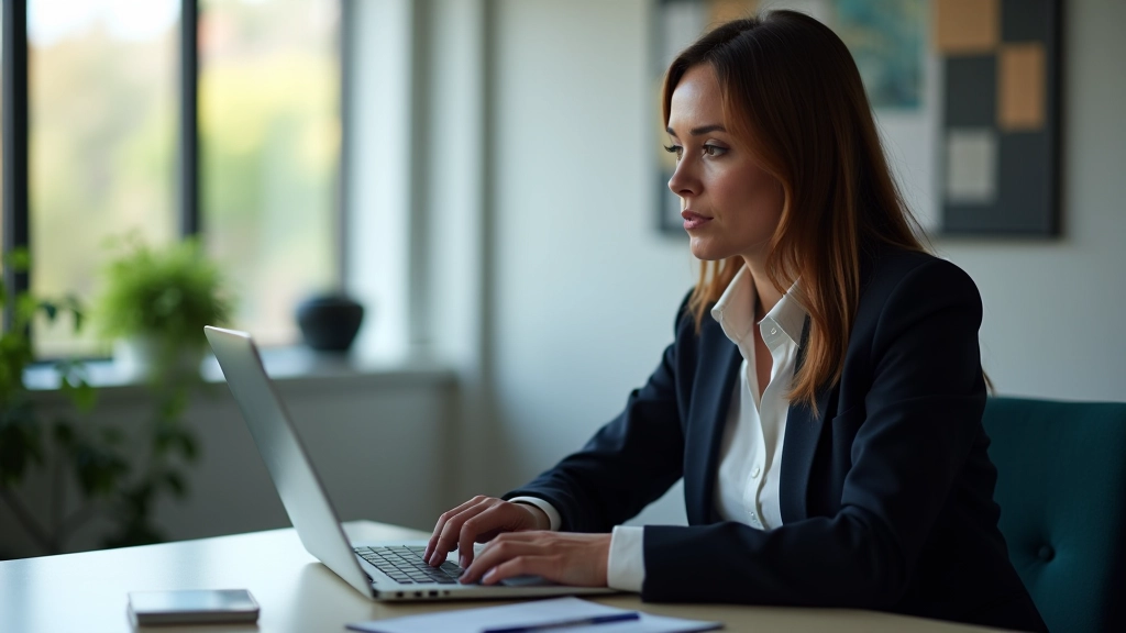 Spreektrainer analyseert videoopname van presentatie, notities op bureau naast laptop